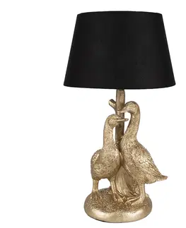 Lampy Zlatá stolní lampa s husami a černým stínidlem Duck - Ø 20*37 cm E27/max 1*40W Clayre & Eef 6LMC0080