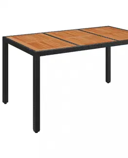 Zahradní stolky Zahradní stůl s dřevěnou deskou černý 150x90x75 cm polyratan
