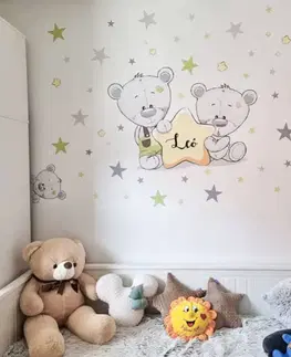 Samolepky na zeď Dětské samolepky na zeď - Medvídci s hvězdičkou a se jménem v zelené barvě