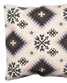 Dekorační polštáře Béžový režný bavlněný povlak na polštář s barevnými ornamenty - 50*50 cm Clayre & Eef KT032.056