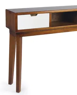 Designové a luxusní konzolové stolky Estila Luxusní hnědý konzolový stolek Norse s bílými šuplíky z masivního dřeva mindi 110 cm