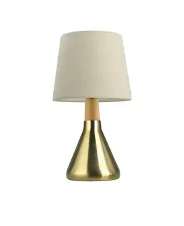 Lampy na noční stolek NOVA LUCE stolní lampa MONTES mosazný kov a přírodní dřevo bílé stínidlo E14 1x5W bez žárovky 7605168