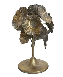 Svícny Bronzový antik kovový svícen zdobený květy Flower - Ø 18*24cm Chic Antique 71088413