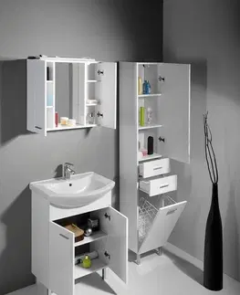 Koupelnový nábytek AQUALINE ZOJA/KERAMIA FRESH skříňka vysoká s košem 35x184x29cm, bílá 51230