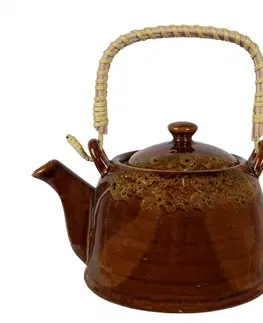 Džbány Hnědožlutá porcelánová konvička na čaj - 14*12*12 cm / 0,75L Clayre & Eef 6CETE0136