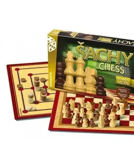 Deskové hry Bonaparte Společenské hry Šachy, dáma, mlýn, dřevěné figurky a kameny, 35 x 23 x 4 cm