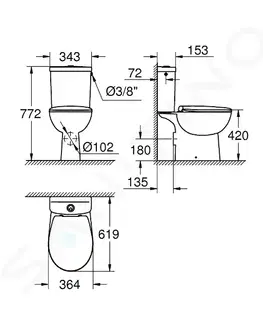 Záchody GROHE Bau Ceramic WC kombi set s nádržkou a sedátkem softclose, rimless, alpská bílá 39496000