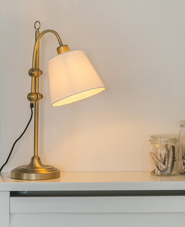 Stolni lampy Klasická stolní lampa bronzová s bílým odstínem - Ashley