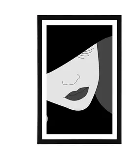 Černobílé Plakát s paspartou nóbl dáma v klobouku v černobílém provedení