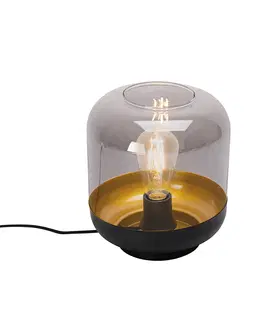 Stolni lampy Designová stolní lampa černá se zlatem a kouřovým sklem - Kyan