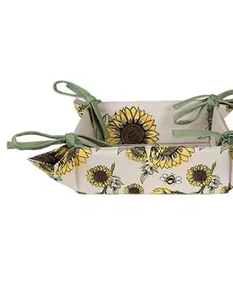 Chlebníky Béžový bavlněný košík na pečivo se slunečnicemi Sunny Sunflowers - 35*35*8 cm Clayre & Eef SUS47