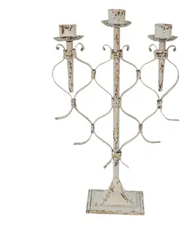 Svícny Krémový antik kovový svícen na 3 svíčky Fitia - 28*12*42 cm Clayre & Eef 6Y5263