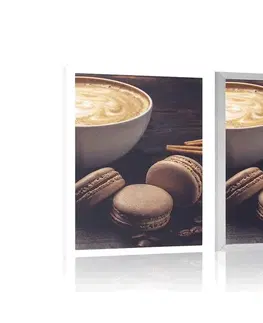 S kuchyňským motivem Plakát káva s čokoládovými makronky