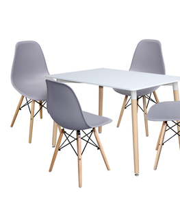 Jídelní sety Jídelní set FARUK, stůl 120x80 cm + 4 židle, bílý/šedý
