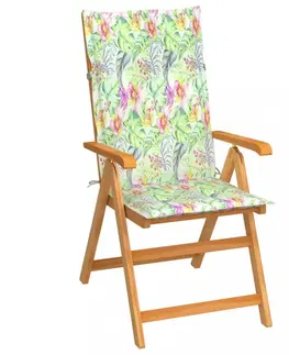 Zahradní židle Skládací zahradní židle s poduškami teak / látka Dekorhome Květy vzor