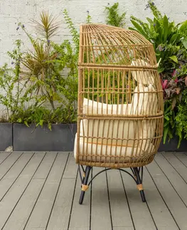 Zahradní židle a křesla Houseland Zahradní ratanové křeslo Egg hnědé/béžové