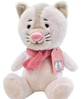 Hračky TM TOYS - Kočka plyšová s růžovou šálou a visačkou 24cm