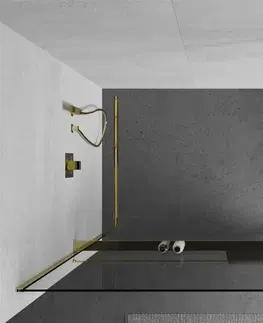 Sprchové zástěny MEXEN/S Kioto+ Sprchová zástěna WALK-IN s poličkou a držákem ručníků 75 x 200, transparent, zlatá 800-075-121-50-00