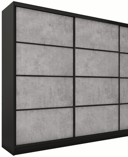 Šatní skříně Šatní skříň HARAZIA 250 bez zrcadla, se 4 šuplíky a 2 šatními tyčemi, černý mat/beton