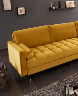 Luxusní a designové sedačky Estila Moderní žlutá sedačka Velluto ve tvaru L na nožičkách 260cm