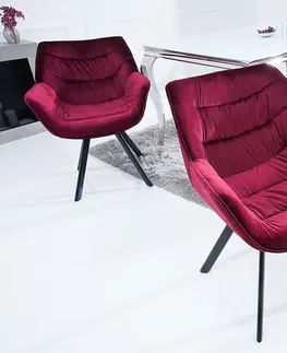 Luxusní jídelní židle Estila Designová otočná čalouněná židle Antik se sametovým prošívaným potahem v karmínově červené 67cm