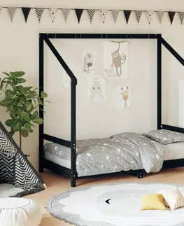 Dětské pokoje Dětská postel černá 80 x 160 cm masivní borové dřevo