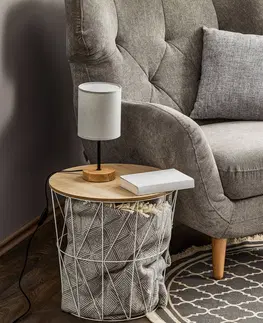 Stolní lampy na noční stolek BRITOP Stolní lampa Corralee dřevo, šedé látkové stínidlo