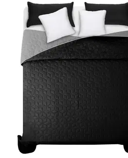 Jednobarevné přehozy na postel Černo šedý přehoz na manželskou postel s elegantním prošíváním 200 x 220 cm