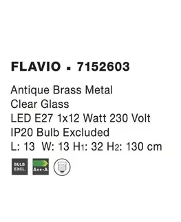 Designová závěsná svítidla NOVA LUCE závěsné svítidlo FLAVIO antický kov mosaz čiré sklo E27 1x12W 230V IP20 bez žárovky 7152603
