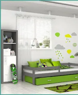 Dětské pokoje Expedo Dětská postel HARRY P1 COLOR s barevnou zásuvkou + matrace, 80x160, šedý/zelený