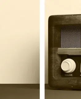 Černobílé obrazy 5-dílný obraz retro rádio v sépiové provedení