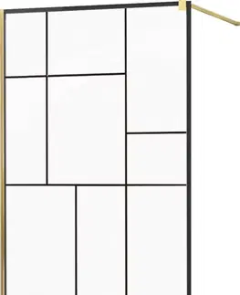 Sprchové zástěny MEXEN/S KIOTO Sprchová zástěna WALK-IN 140x200 cm 8 mm, zlatá, černý vzor 2 800-140-101-50-78