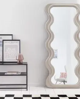 Luxusní a designová zrcadla Estila Art deco moderní vysoké zrcadlo Swan s vlnitým rámem v béžové barvě 160cm