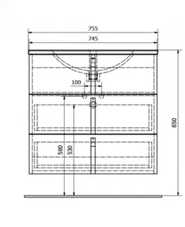 Koupelnový nábytek SAPHO MITRA umyvadlová skříňka, 3 zásuvky, 74,5x70x45,2 cm, bordó MT083