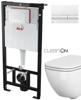 WC sedátka ALCADRAIN Sádromodul předstěnový instalační systém s bílým tlačítkem M1710 + WC CERSANIT CLEANON CASPIA + SEDÁTKO AM101/1120 M1710 CP1