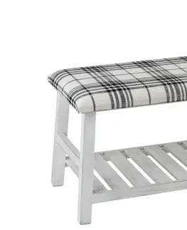 Židle Bílá dřevěná lavice s textilním sedákem Matte - 80*40*44cm J-Line by Jolipa 95983