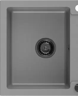 Sifony k pračkám MEXEN/S Matias granitový dřez 1.5 s odkapávačem 900x505 mm, šedá,+ černý sifon 6502901505-71-B