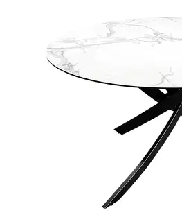Designové a luxusní jídelní stoly Estila Moderní kulatý jídelní stůl Valldemossa s bílou vrchní deskou s mramorovým designem a překříženýma nohama 120 cm