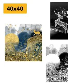 Sestavy obrazů Set obrazů pohádkové jeleny v abstraktním provedení