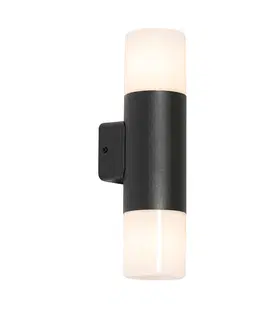 Venkovni nastenne svetlo Venkovní nástěnné svítidlo černé s opálovým stínidlem 2-světlo IP44 - Odense
