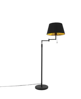 Stojaci lampy Stojací lampa černá s černým stínidlem a nastavitelným ramenem - Ladas