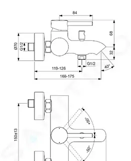 Koupelnové baterie IDEAL STANDARD CeraLine Vanová nástěnná baterie, černá BC199XG