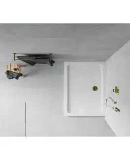 Sprchové vaničky Obdélníková sprchová vanička MEXEN FLAT SLIM 130x100 cm bílá + zlatý sifon