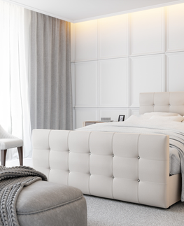Postele Čalouněná postel HOBIT MAD 160x200 cm, bílá