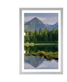 Příroda Plakát s paspartou nádherné panorama hor u jezera