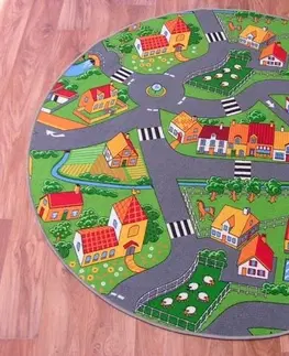 Koberce a koberečky Dywany Lusczow Dětský kulatý koberec City šedo-zelený, velikost kruh 100