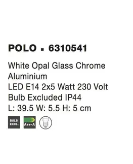 Klasická nástěnná svítidla NOVA LUCE nástěnné svítidlo POLO bílé opálové sklo chromovaný hliník E14 2x5W bez žárovky IP44 6310541
