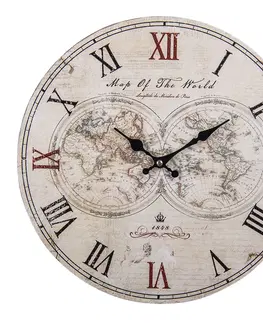 Hodiny Béžové nástěnné hodiny Map of World - Ø 34*1 cm / 1*AA Clayre & Eef 6KL0731