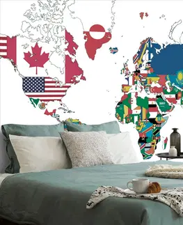 Tapety mapy Tapeta mapa světa s vlajkami s bílým pozadím