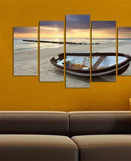 Obrazy Hanah Home Vícedílný obraz Sunset Over The Sea And Boat 110x60 cm